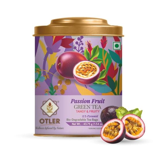 

Otler Passion Fruit Herbal Green Tea – 25 Tea Bags (100g) – Green Tea Blend with Passion Fruit Nettle Lemongrass Citrus – (New & Improved) 100GM