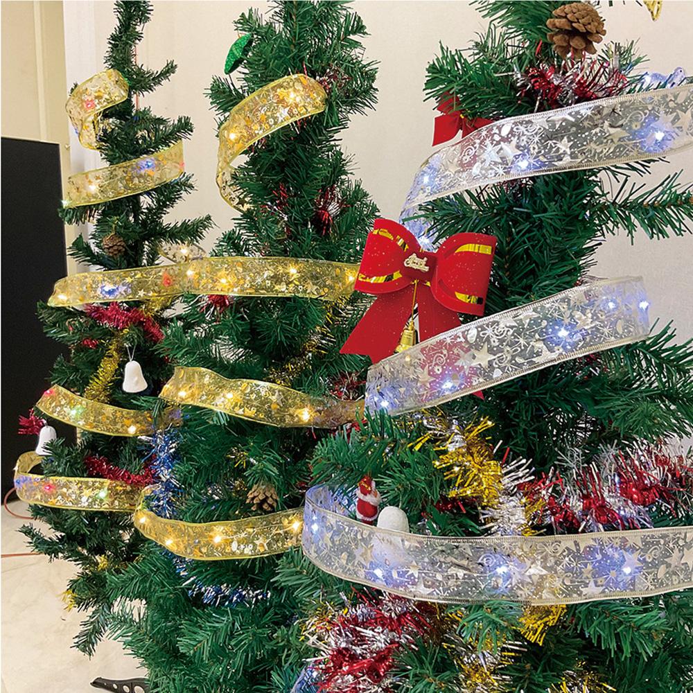 LED Ribbon Lights Christmas Decoration Christmas Tree Ornaments DIY Lace Bows String Lights Navidad Home Decors New Year 2023