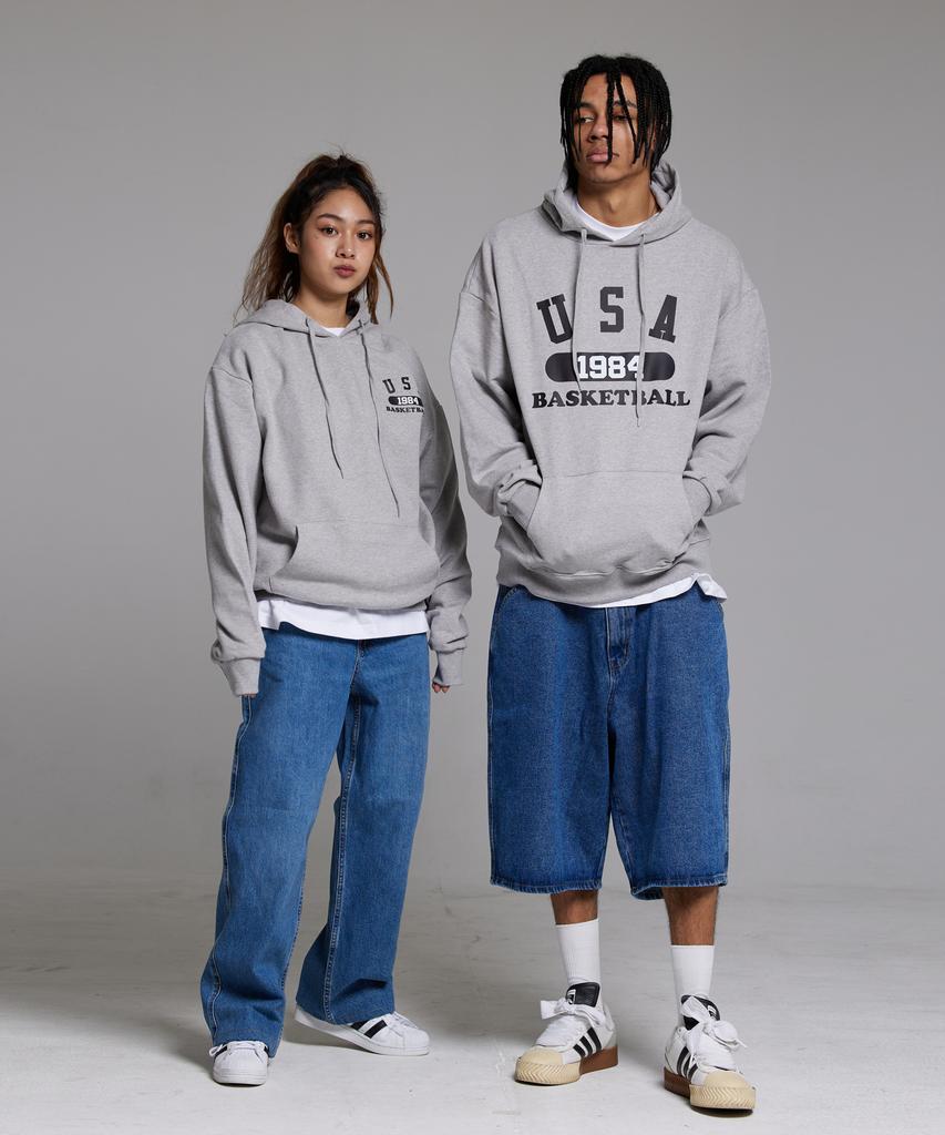 Usa Basketball Small Logo Natural Fit Hoodie Grey Black
