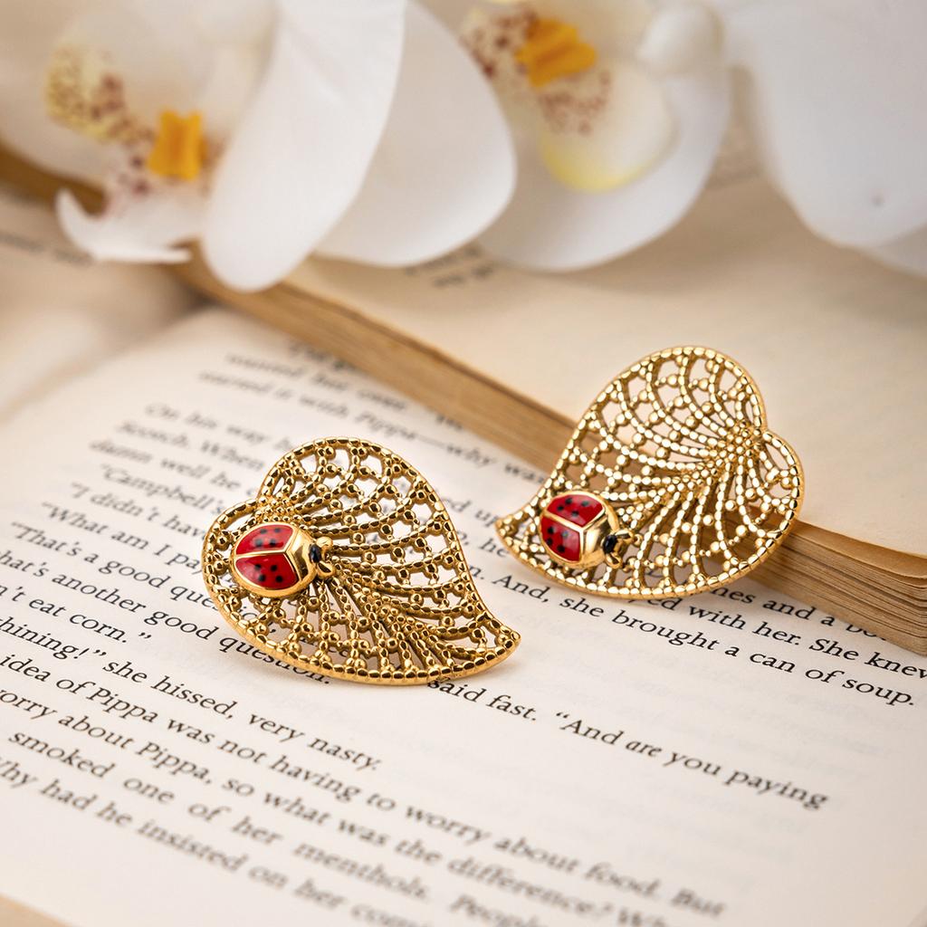 Light luxury niche high-end ladybug leaf earring jewelry