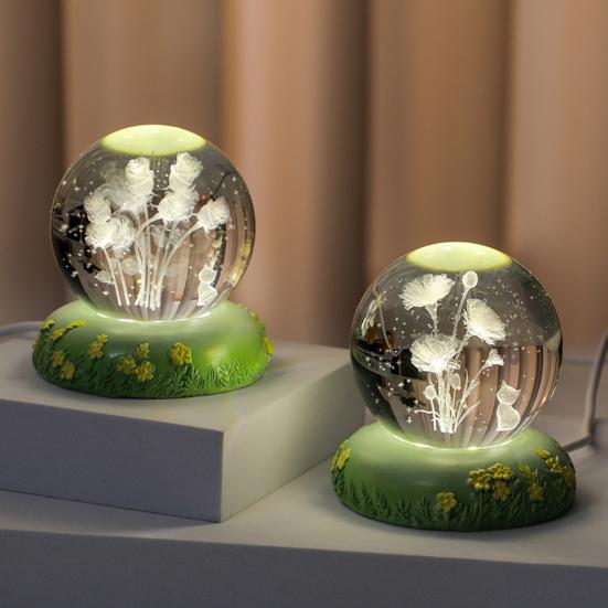 Flower Faux Crystal Ball Night Light 3D Rose Tulip Carnation