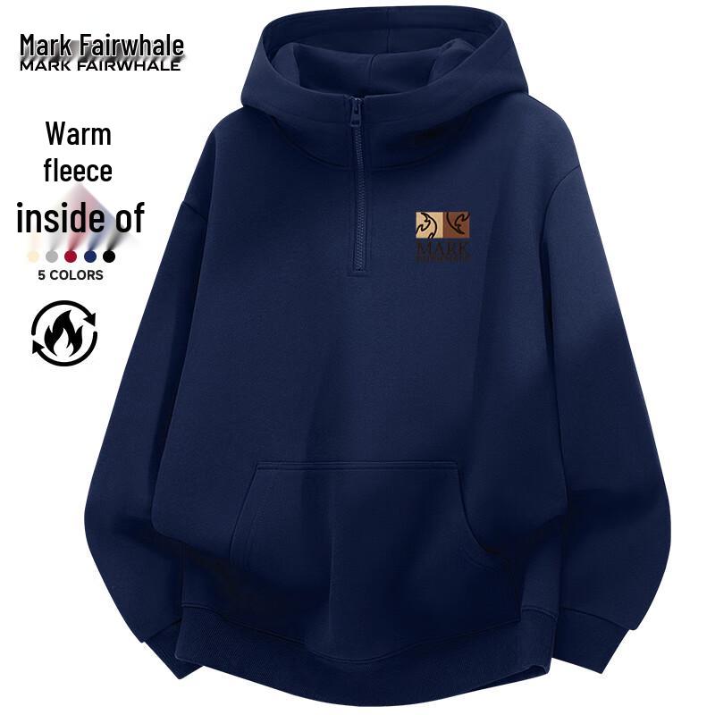 Mark Hua Fei Men's Heavyweight Oversize Half-Zip Fleece-Lined Hooded Sweatshirt