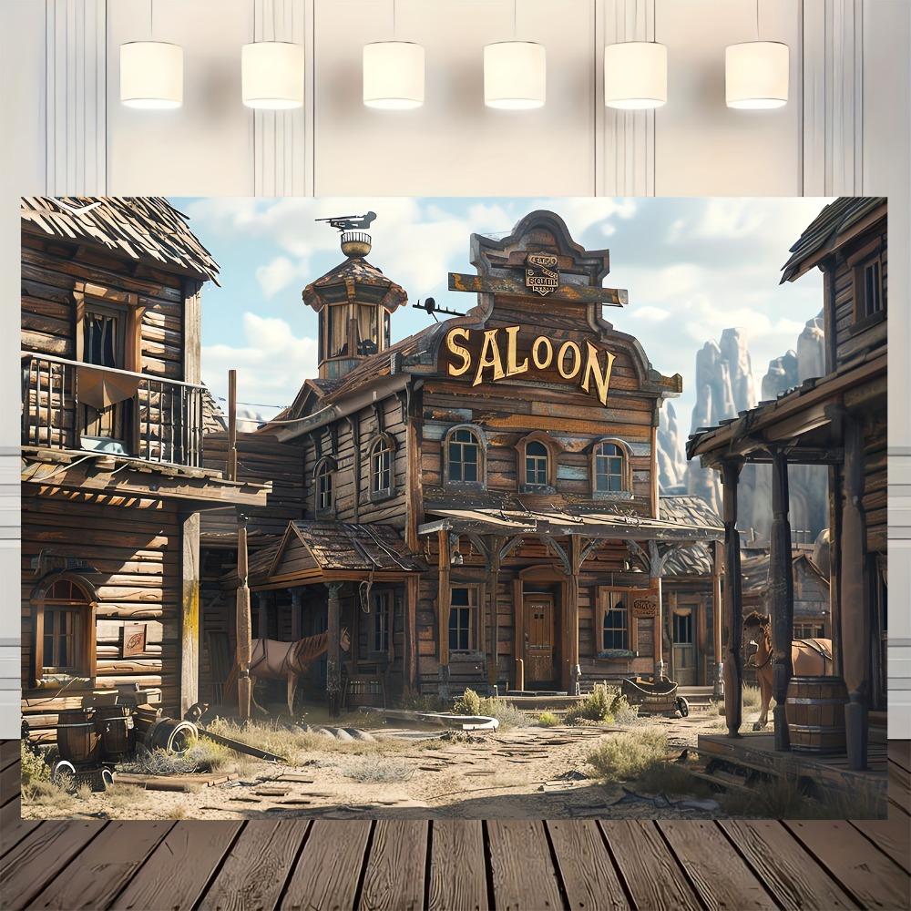 Western Cowboy Saloon Background Wild West Wood Architecture Retro wood architecture Barn Bank photography Background Travel (Coffee,150X100CM) кофейный