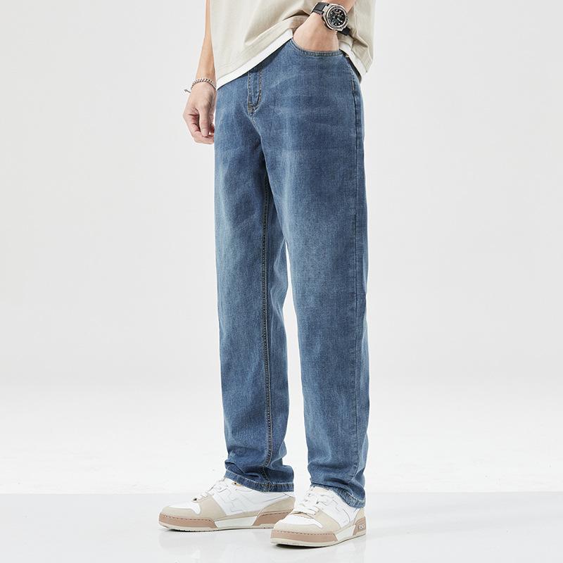 Men's Summer Light Blue Casual Thin Jeans Straight Loose Korean Versatile Trousers
