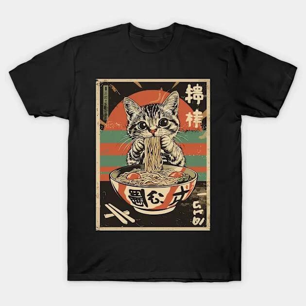 Vintage Cat Ramen Japanese Foodie Love Kawaii Cat Anime T-Shirt Unisex T-Shirt XL
