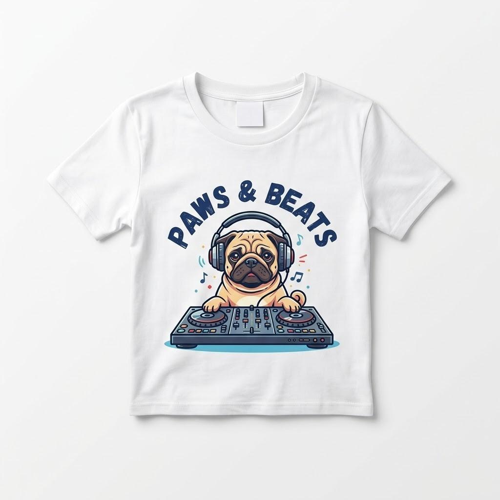 Pug DJ T-Shirt Funny Paws Beats Dog Lover Tee EDM Music Graphic Shirt XL