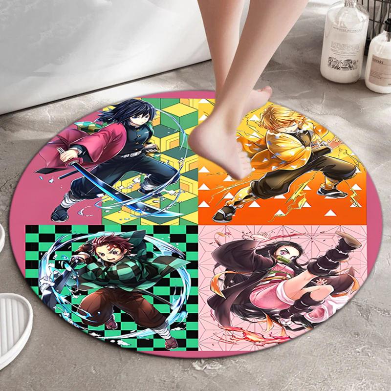 Classic Japanese-style Cartoon Demon Slayer Round Rug, Home Soft Decorative Anti-slip Yoga Mat and Chair Mat, Outdoor Floor Mat Carpet K12