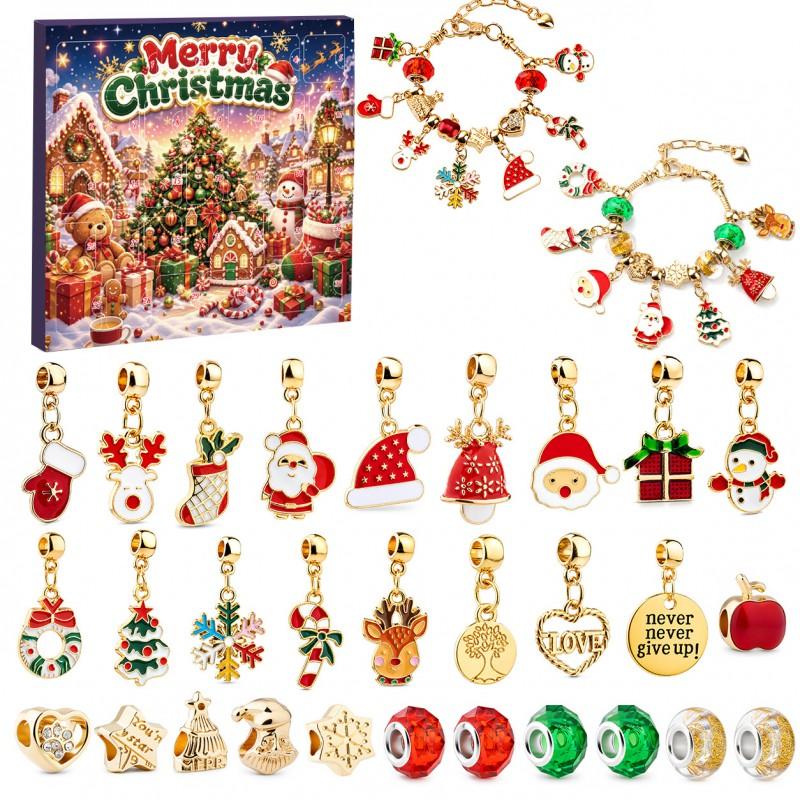 Christmas DIY Bead Bracelet Blind Box Girls 24-Compartment Advent Calendar Zinc Alloy Jewelry Kit