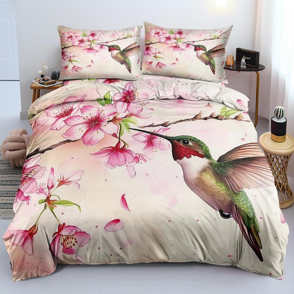 Hummingbird Flower Quilt Cover Bedding Digital Independent Station Kit Three-Piece Set