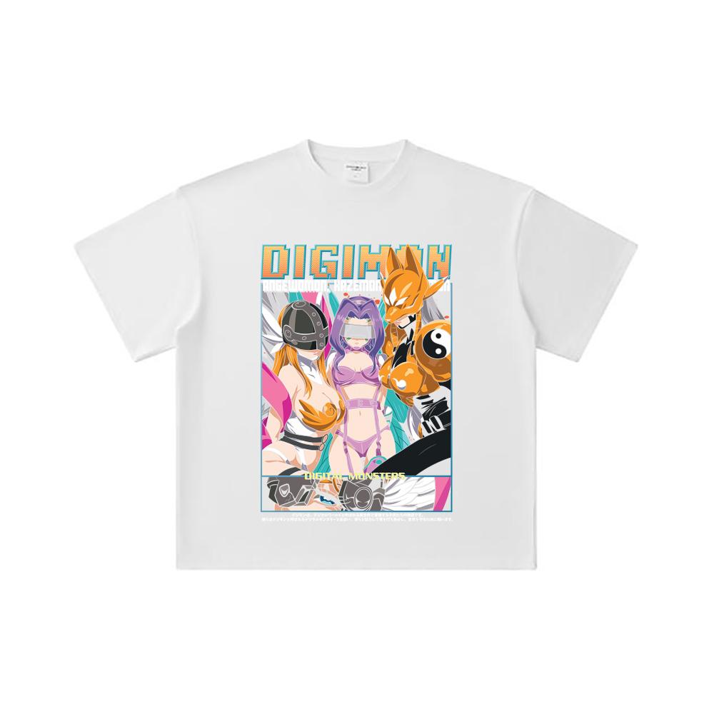 260 GSM Double Yarn 32 Count 100% Cotton Digimon V6 Waifus Print Unisex Heavy Cotton T Shirt