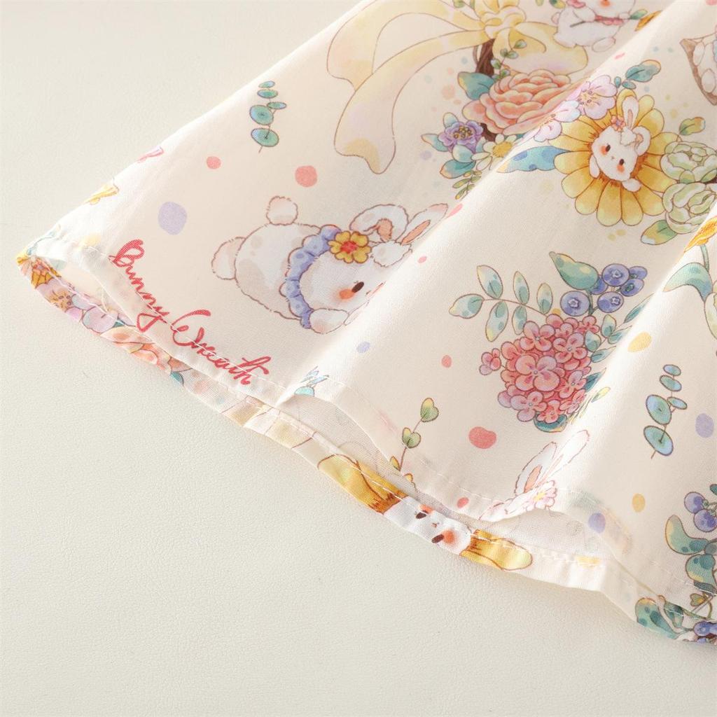 Sommer Baby Mädchen Cartoon Hase & Sonnenblume Cheongsam Kleid mit Flatterärmeln