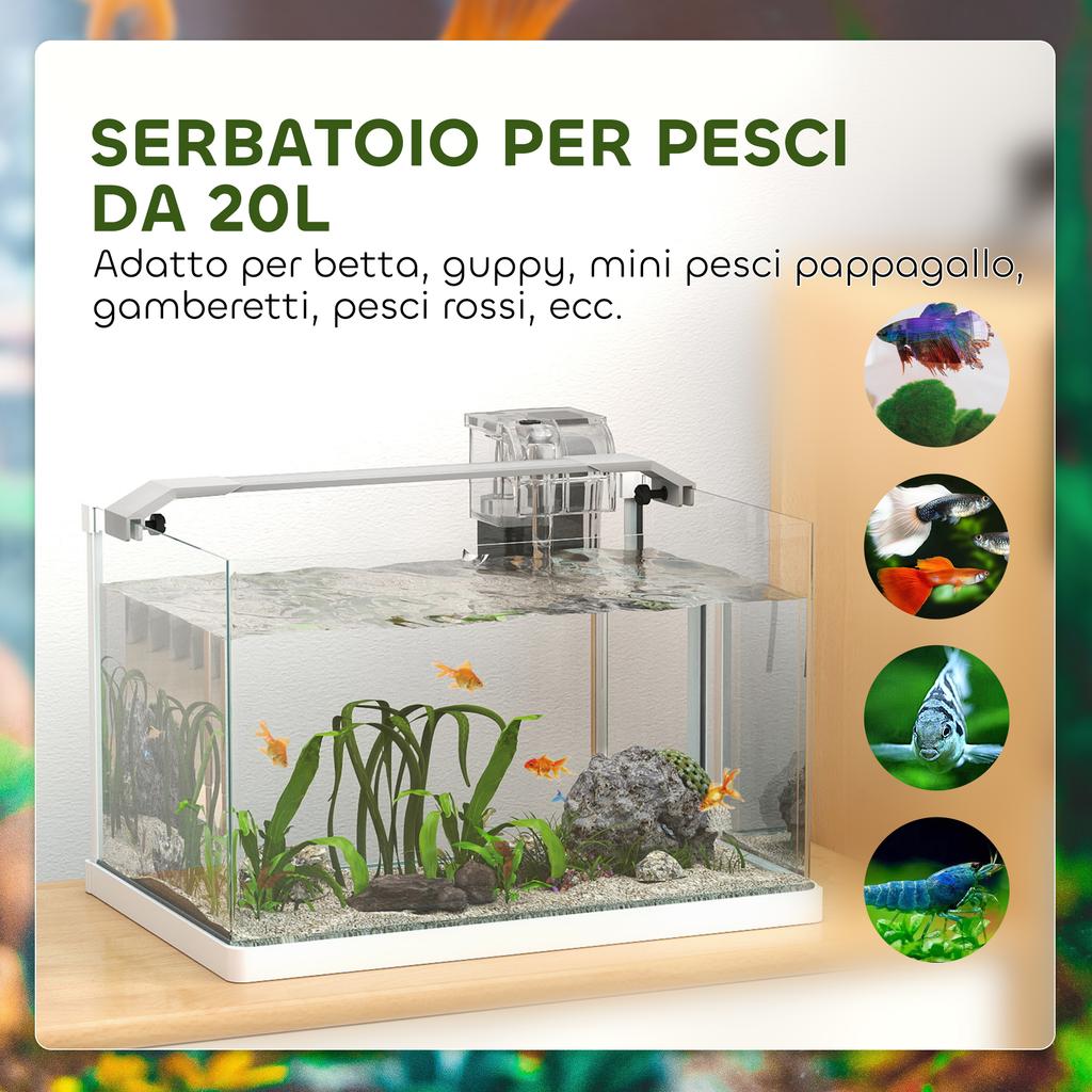 20L Glass Aquarium with LED Lights, Filter and Water Pump, 38x26x27 Cm, White