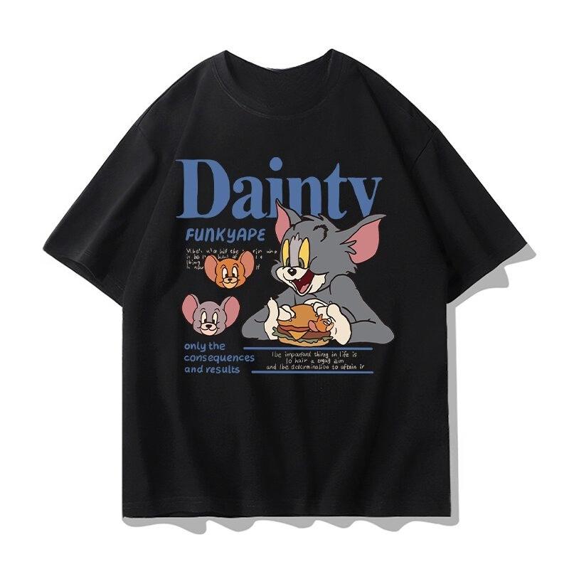 2026 Summer Comic Form Tom and Jerry Image 100 Cotton Printed Oversize Casual Tshirt Adult Children Parentchild Top Homewear