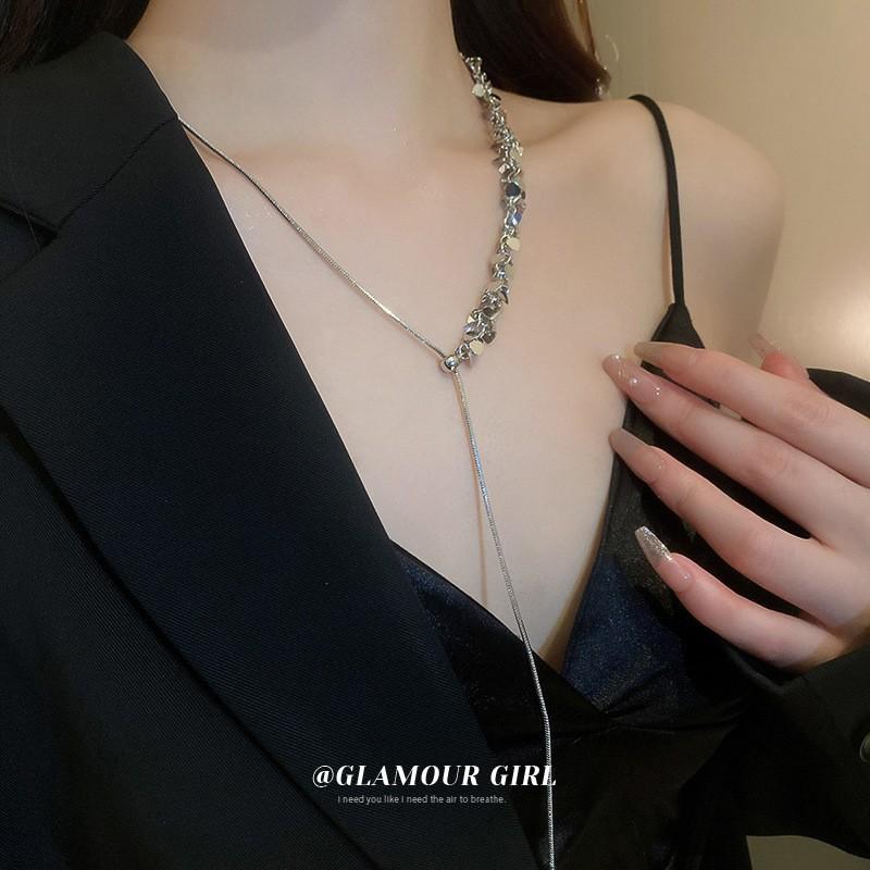Simple ins style pearl snake chain round bead adjustable necklace Internet celebrity temperament collarbone chain fashion light luxury necklace women