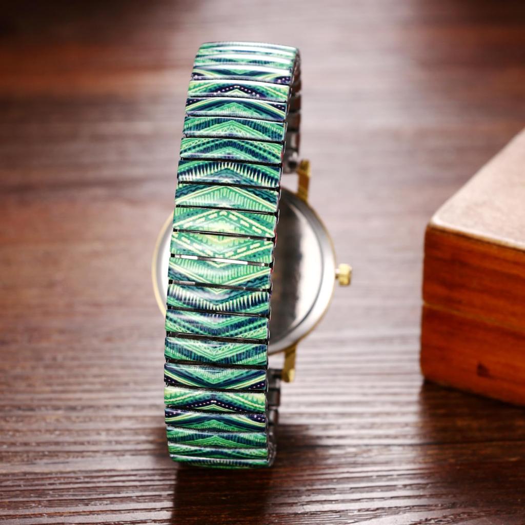 Bohemian Watch with Elastic Strap and Arabic One Size Fits Floral Waterproof Quartz Watch with Stretchable Stainless Steel Analog Colorful Ethnic