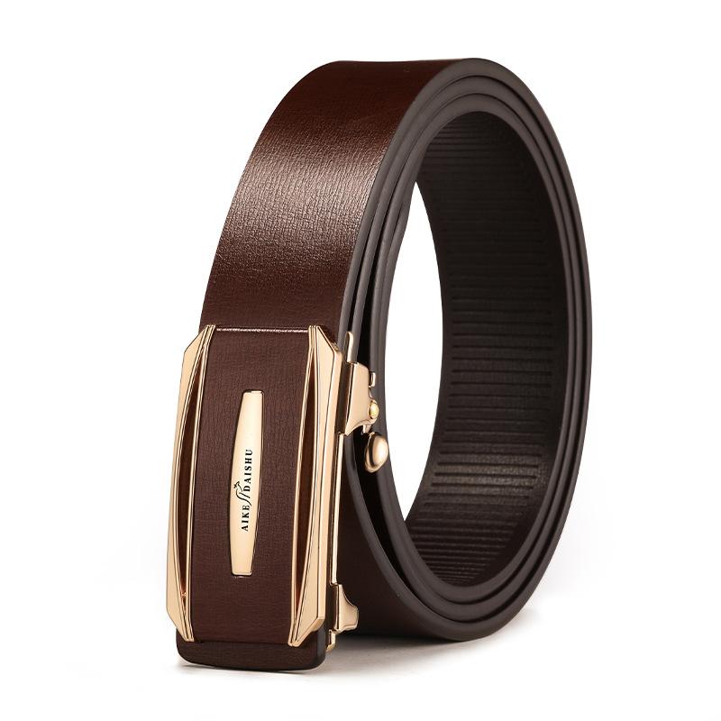 Men's Belt Genuine Leather Inner Wear Automatic Buckle Business Cowhide Belt Middle Aged and Young Trendy Casual Versatile Trousers Belt Men