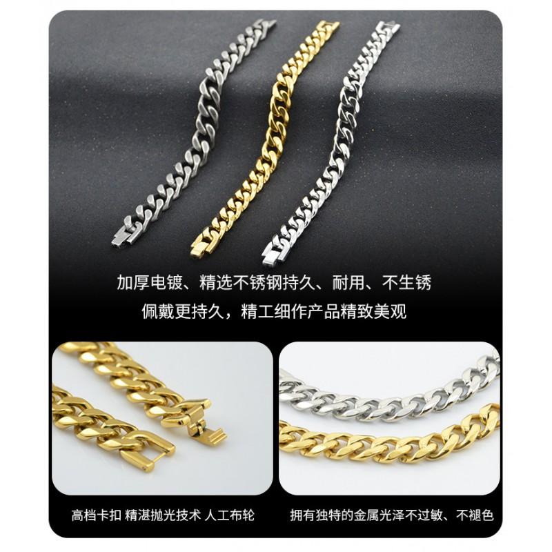 Titanium Steel Cuban Link Bracelet Men Geometric Hexagon Design Polished Finish Hypoallergenic Unisex Jewelry