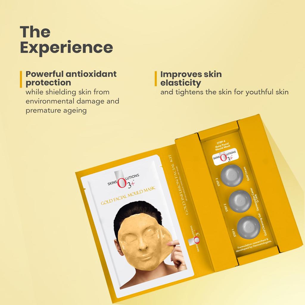 O3+ Gold Infusion Facial Brightening Kit with Peel Off Mask 45 gm Pack of 2 for Radiance Glow