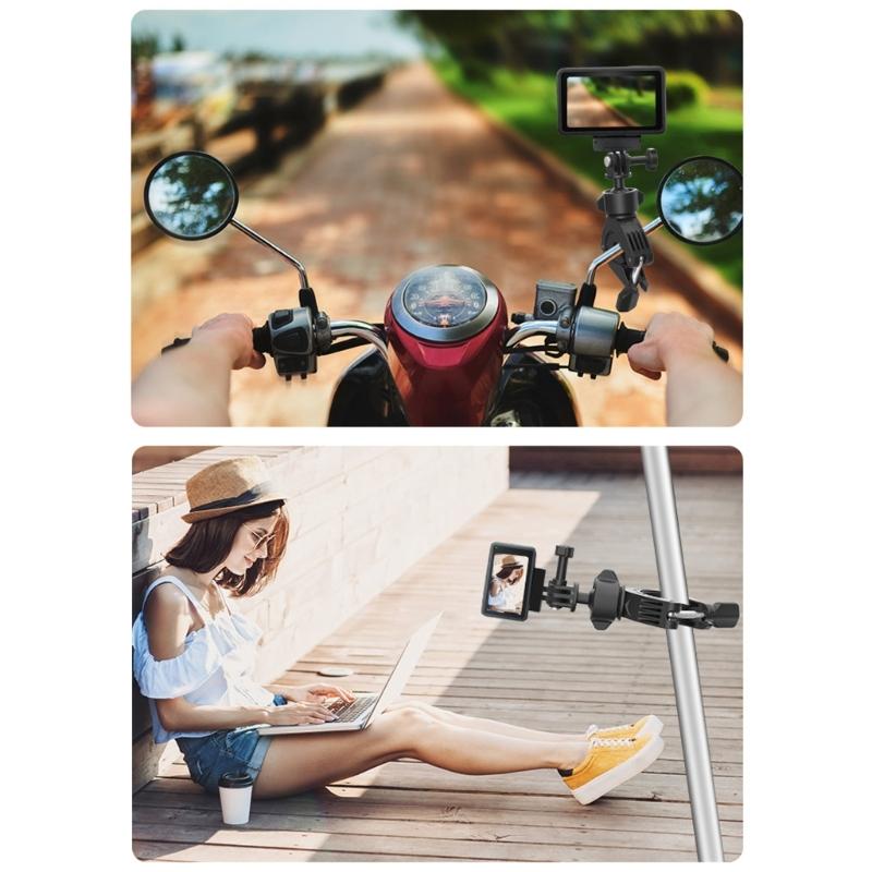 Aluminum Bike Handlebar Clamp for Sports Cameras with Double Swiveling Joints Lightweight