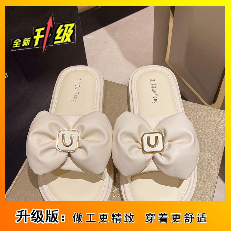 

2025 новые универсальные пляжные сандалии на плоской подошве, приливной сказочный стиль, бант, с юбкой, шлепанцы на одно слово, женская летняя обувь 35