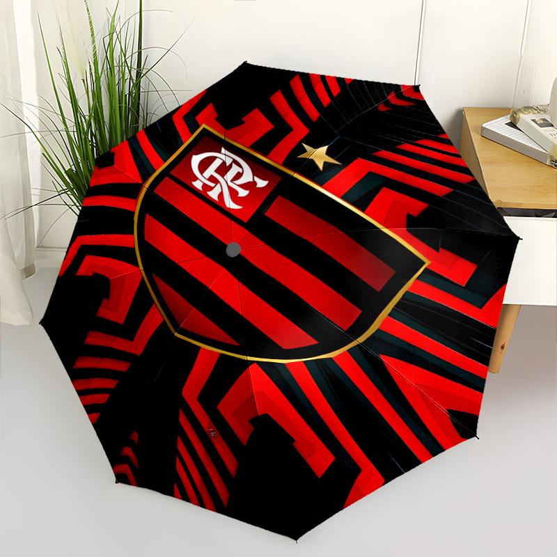 Clube de Regatas do Flamengo Print Automatic Umbrella, 8 Rib Iron Frame, Plastic Handle, Suitable for Outdoor Travel &Daily , Ideal Gift