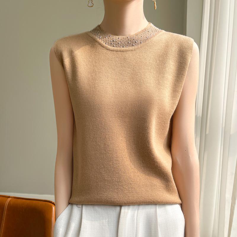 24 Frühling und Sommer neues dünnes Imitat-Sweatshirt Damen Strick-Unterhemd ärmellose Weste Damen Rundhals innen