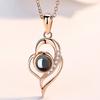 I Love You in 100 Languages Rhinestone Inlaid Hollow Heart Projection Necklace