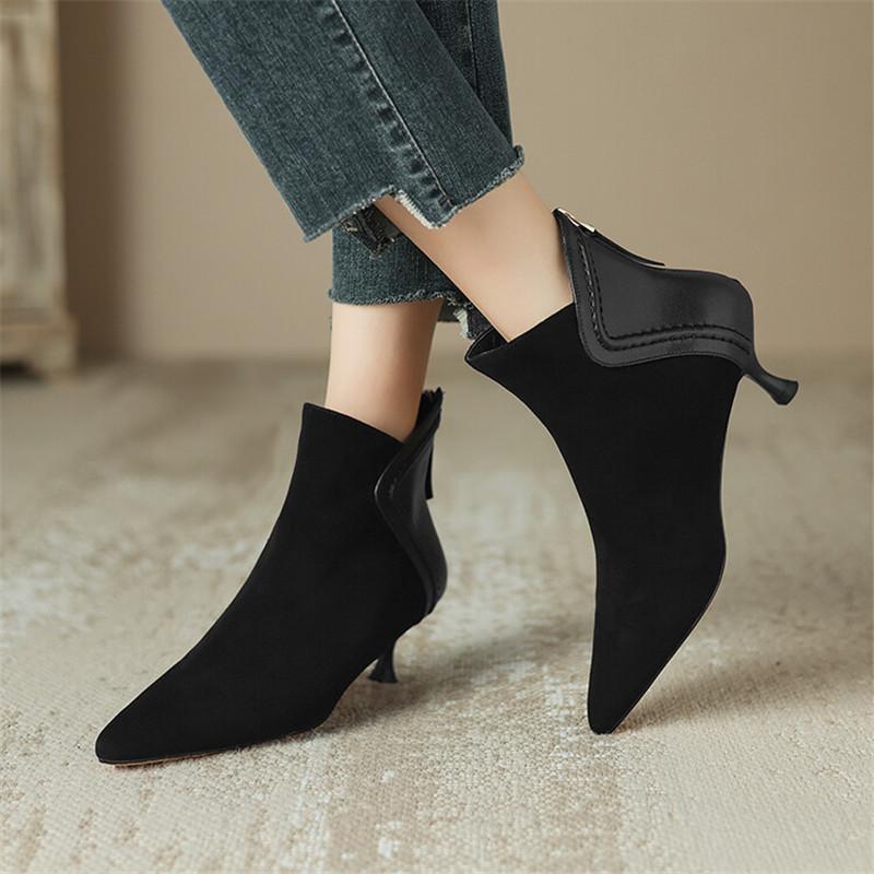 Fashion 2025 Autumn Women Boots Pointed Toe Sheep Suede Fashion Boots for Women Winter Boots Women Zapatos Mujer Short Boots High Heels