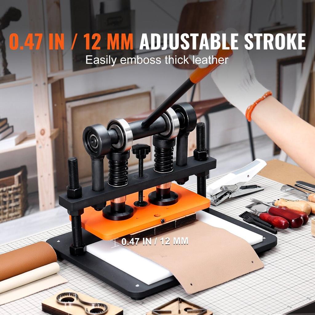 Leather Cutting Machine, 11 x 5.5 in Embossing Plate Manual Die Cutter, 0.47 in Pressure Stroke Leather Embossing Machine, Dual Guide Shafts Die Cut