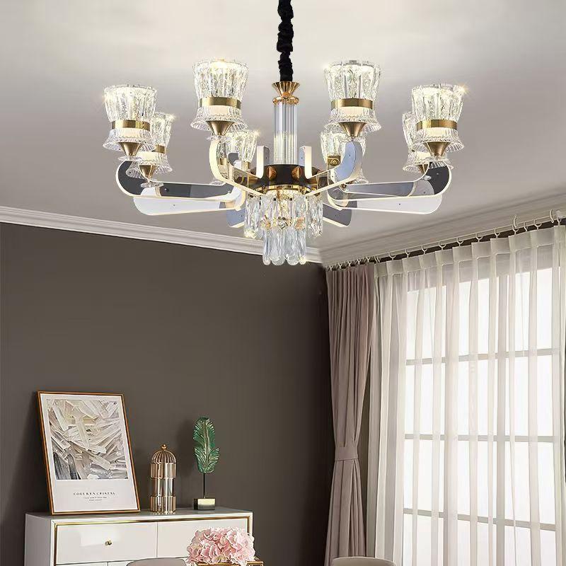 Modern Minimalist LED Crystal Column Villa Hall Main Light Restaurant Bedroom Lamps