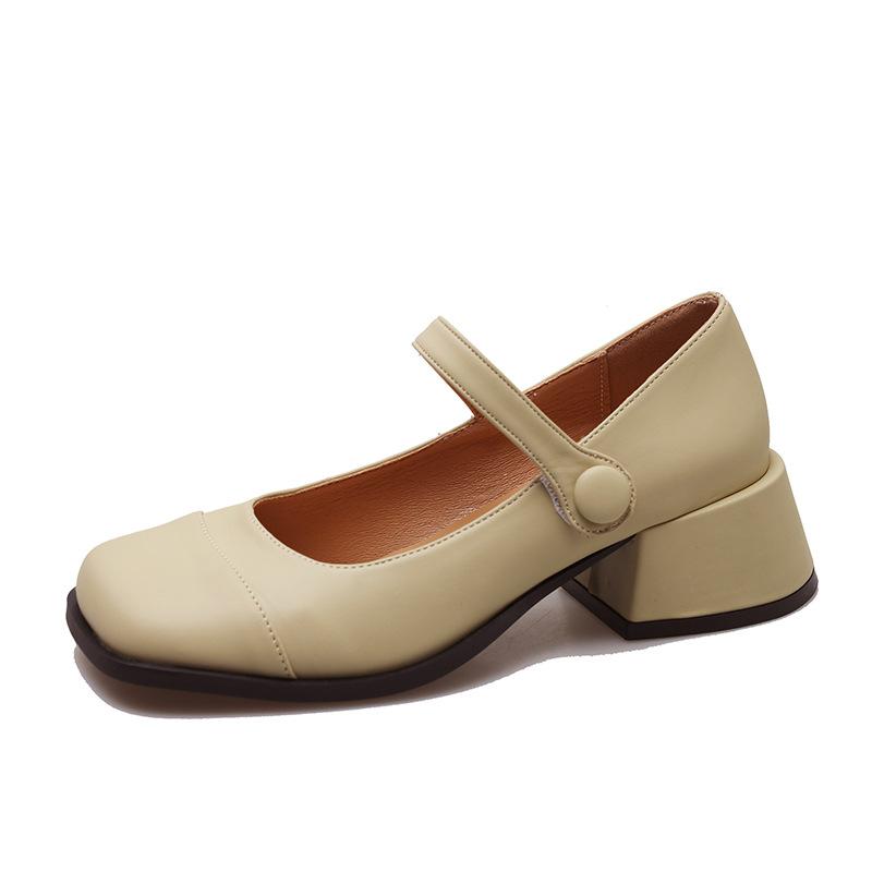 Coarse Heel Small Leather Shoes Women's 2025 Spring and Summer New Fashionable Versatile Retro Light Mouth Buckle Single Shoes