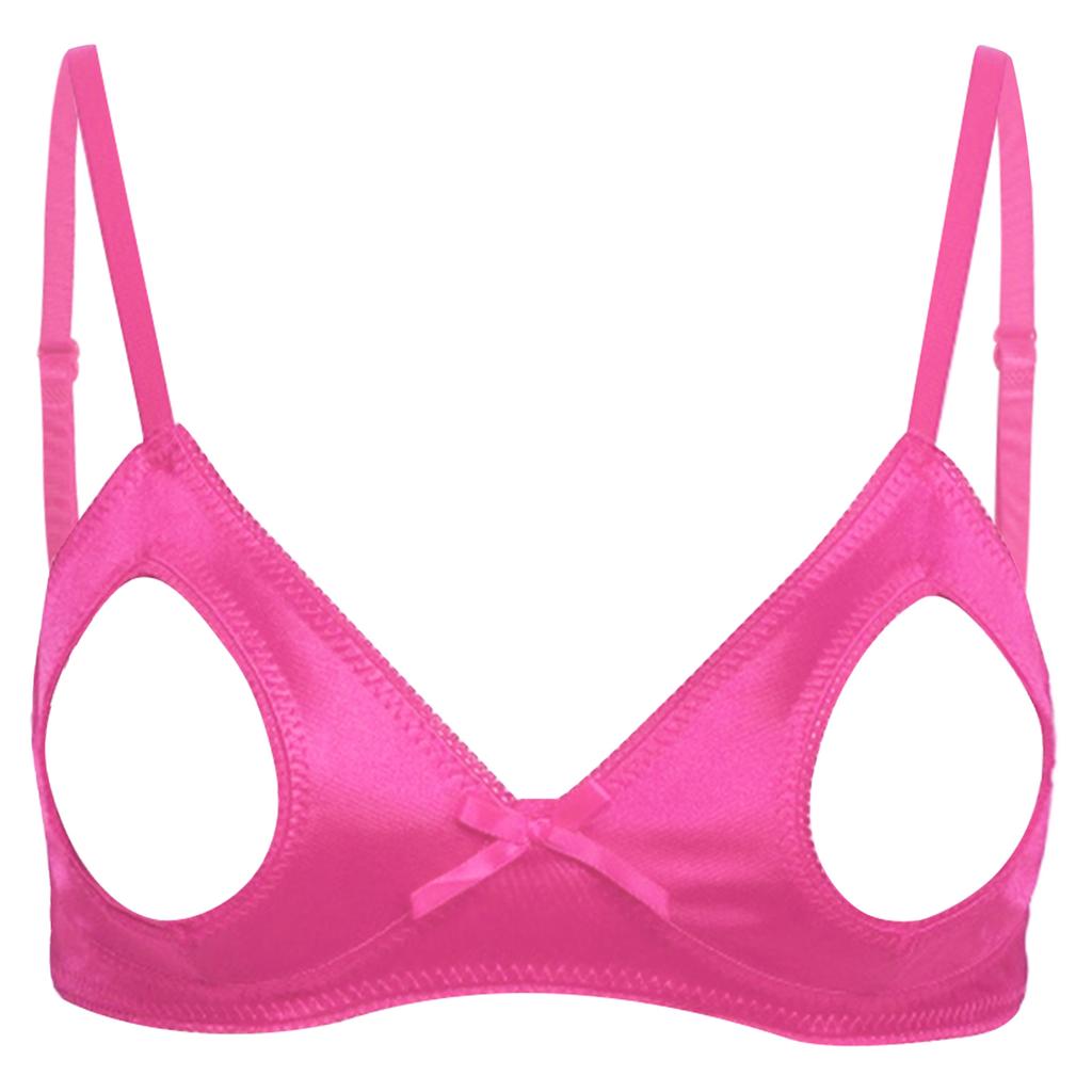 Womens Bra Cutout Push Up Shelf Bra Top Adjustable Straps Lace Trim Brassiere Valentine Lingerie
