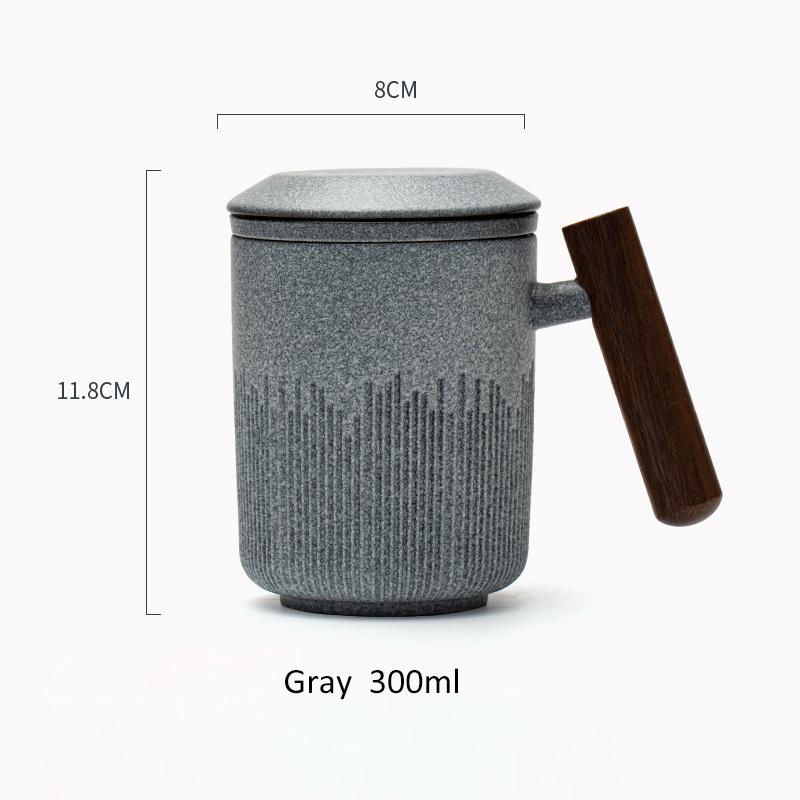 300ml Japanese Style Ceramic Filter Mug Tea Water Separation with Lid Creative Water Cup