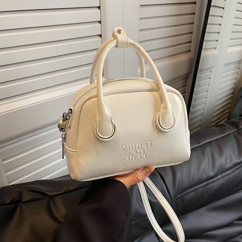 Retro Hand-held Bowling Bag Women's 2025 Spring Korean Fashion Letter Handbag Foreign Style Shoulder Messenger Bag