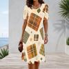 Women Plus Size Round Neck Short Sleeve Geometric Printed A Line Midi Dress