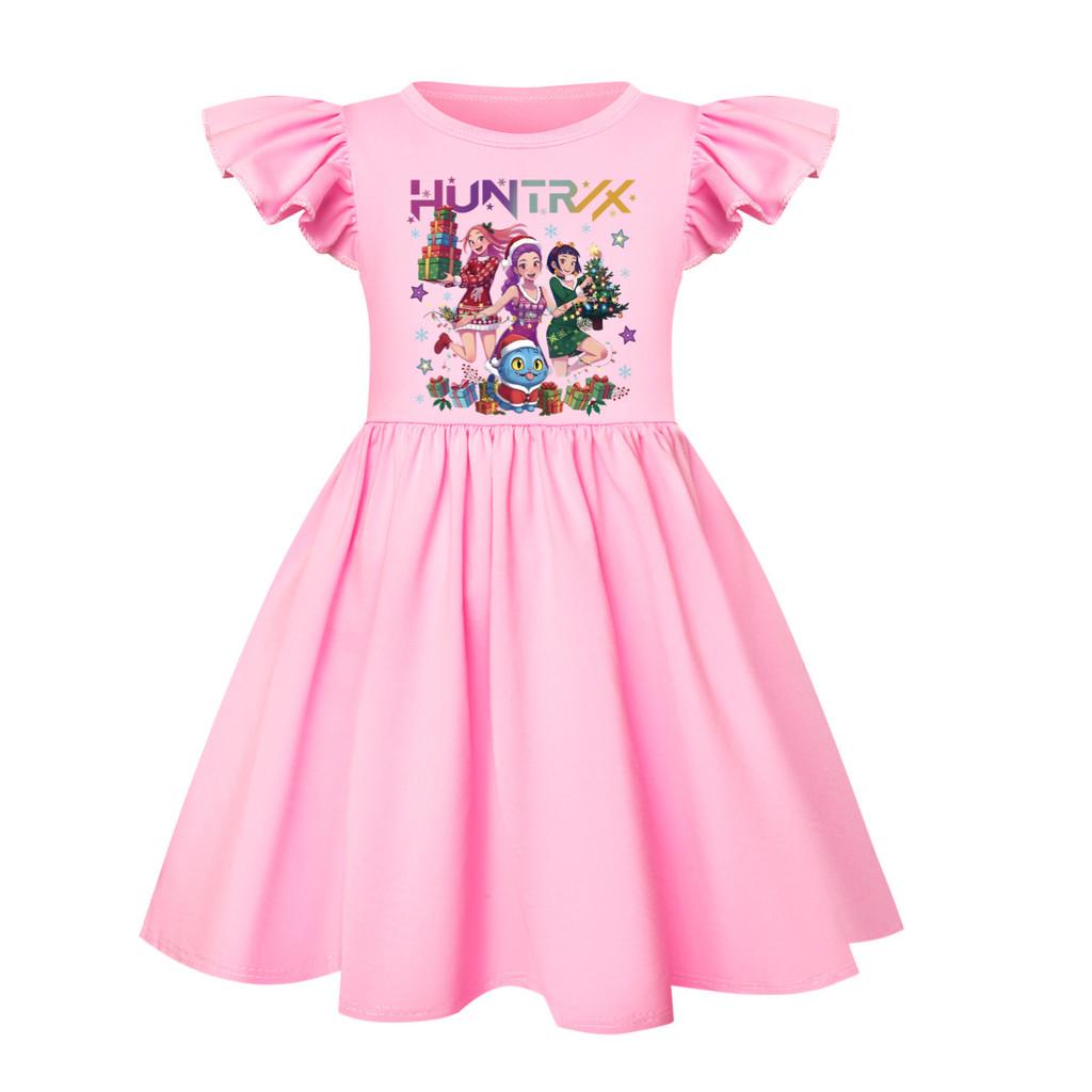 5084 Kids Girls Christmas New Year Mira Zoey Rumi Printed Ruffle Short Sleeves Casual Dress