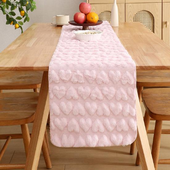 Valentine's Day Table Runner Plush Love Heart Table Runner Fuzzy Heart Romantic Table Runner for Home Dining Table Anniversary Wedding Party
