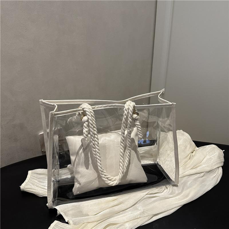 2025PVC transparent and simple summer new fashion commuter Korean version large capacity tote underarm shoulder bag