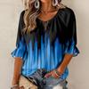 Women's Vintage Floral Print Blouse with Tie Neck and Ruffle Three-Quarter Sleeves
