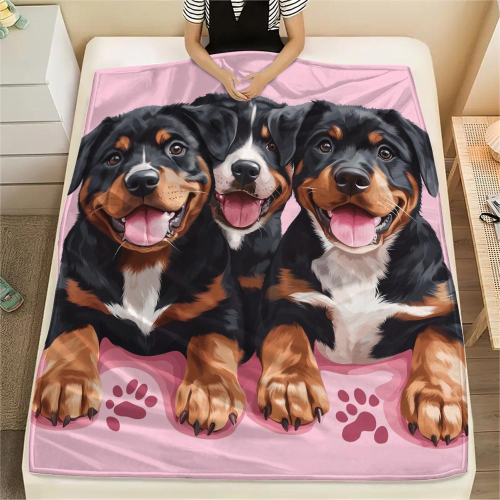 Pink Rottweiler,pattern Flannel Blanket, High quality Comfortable for All Seasons, Home Decor, Warmth and Comfort, Perfect for Gifts.