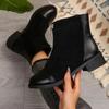 Fashion Retro Solid Black Ankle Boots Women 2025 Autumn Comfort Medium Heel Vintage Stretch Boots Glitter Zip Decoration Woman's Shoes
