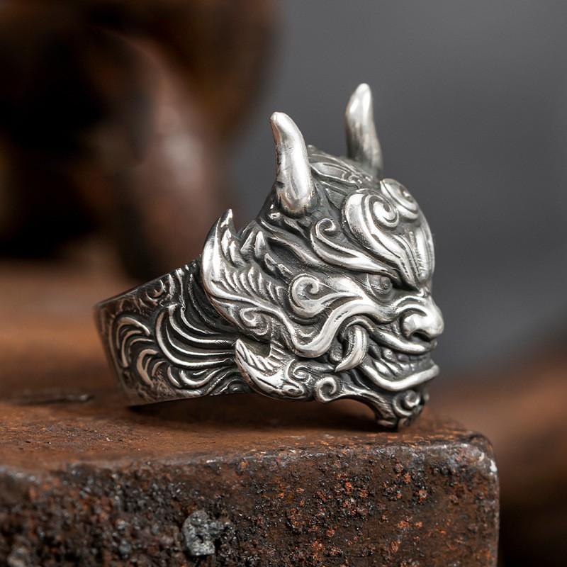 Adjustable Open Ring Men Women Gothic Mask Design Plated Geometric Statement Retro Vintage Style