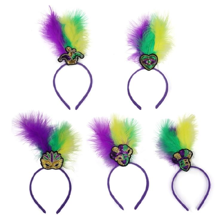 Banquet Prom Party Hairband Woman Mardi Gras Headband Feather Sequins Headband