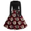 Women's Fashion Round Casual Slim Fit Christmas Print Large Swing Long Sleeve Dress