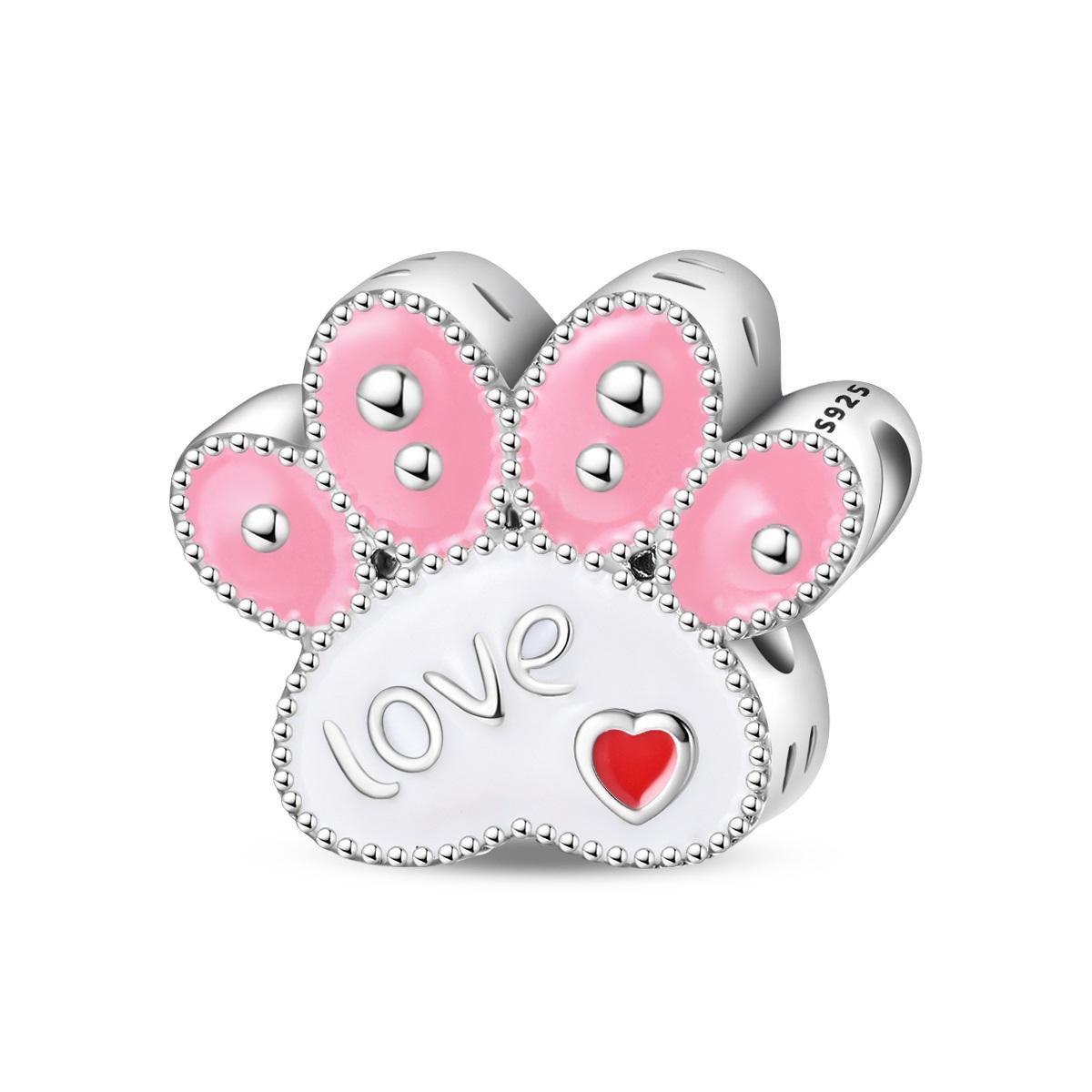 

Charm Bead Components Authentic Original Copper Metal Pink Cat Paws Bead Components Compatible With Bracelet High Quality Fine Jewelry Do It Yourself