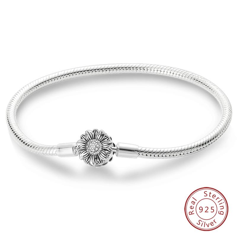 Original 925 Silver Heart Star Moon Snowflake Butterfly Bracelets 17 20CM For Women DIY Charms Jewelry Gifts