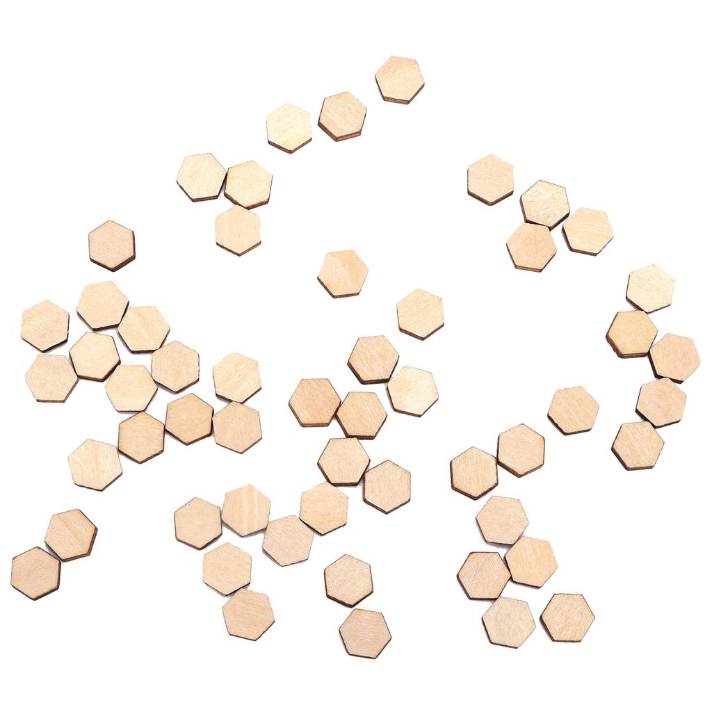 600Pcs Wood Blocks 0.4in Rugged Durable Safe Doodle Decoration Wood Chip Hexagon for Birthday