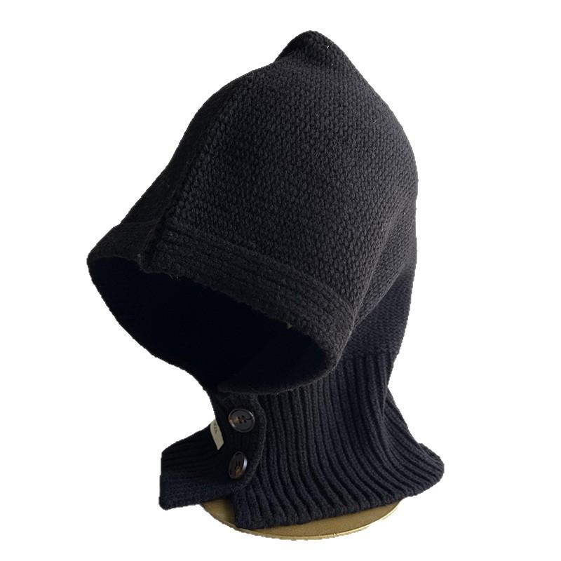 Pure Wool Balaclava Women's Winter Knitted Warm Ear Protection Hat Scarf Integrated Hooded Neck Scarf