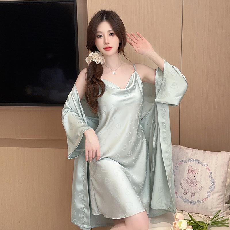Xqwewanticeaa Women's Sexy Pajamas Ice Silk Summer Thin Swinging Collar Suspender Nightdress Two-Piece Set Wants Pure Wind New Loungewear Cm