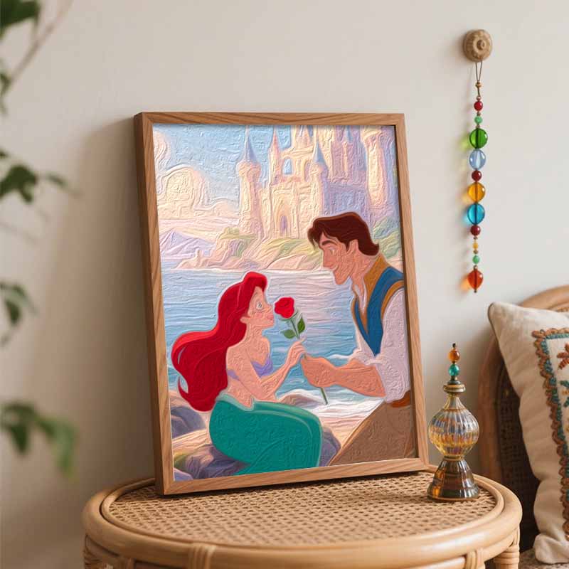 Disney digital oil painting art painting mermaid prince castle seaside romance handmade diy home decorations